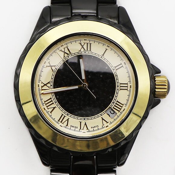 Vicence Swiss 14k Solid Gold Bezel Black Ceramic Quartz Watch main image 5